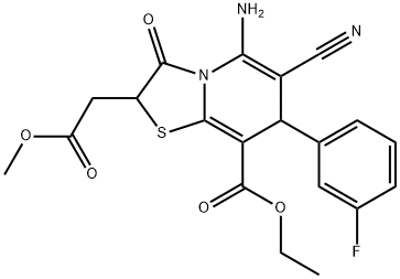 ETHYL 5-AMINO-6-CYANO-7-(3-FLUOROPHENYL)-2-(2-METHOXY-2-OXOETHYL)-3-OXO-3,7-DIHYDRO-2H-THIAZOLO[3,2-A]PYRIDINE-8-CARBOXYLATE Struktur