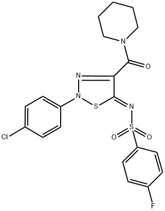 N-[(5Z)-2-(4-CHLOROPHENYL)-4-(PIPERIDIN-1-YLCARBONYL)-1,2,3-THIADIAZOL-5(2H)-YLIDENE]-4-FLUOROBENZENESULFONAMIDE Struktur