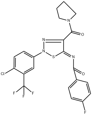 N-[(5Z)-2-[4-CHLORO-3-(TRIFLUOROMETHYL)PHENYL]-4-(PYRROLIDIN-1-YLCARBONYL)-1,2,3-THIADIAZOL-5(2H)-YLIDENE]-4-FLUOROBENZAMIDE Struktur