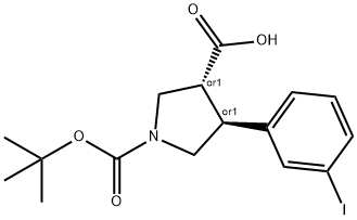 BOC-(+/-)-TRANS-4-(3-IODOPHENYL)-PYRROLIDINE-3-CARBOXYLIC ACID Struktur