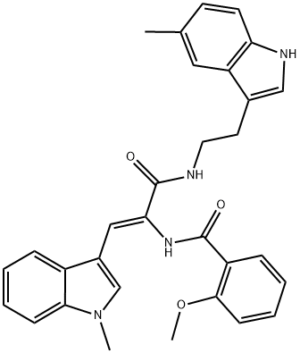 (Z)-2-METHOXY-N-(1-(1-METHYL-1H-INDOL-3-YL)-3-(2-(5-METHYL-1H-INDOL-3-YL)ETHYLAMINO)-3-OXOPROP-1-EN-2-YL)BENZAMIDE Struktur