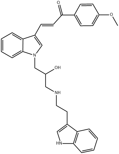 (E)-3-[1-(2-HYDROXY-3-{[2-(1H-INDOL-3-YL)ETHYL]AMINO}PROPYL)-1H-INDOL-3-YL]-1-(4-METHOXYPHENYL)-2-PROPEN-1-ONE Struktur