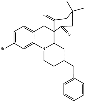 SPIRO[5,5-DIMETHYL-1,3-CYCLOHEXANEDIONE-2,5'-(9'-BROMO-3'-BENZYL-2',3',4',4A',5',6'-HEXAHYDRO-1'H-PYRIDO[1',2'-A']QUINOLINE)] Struktur