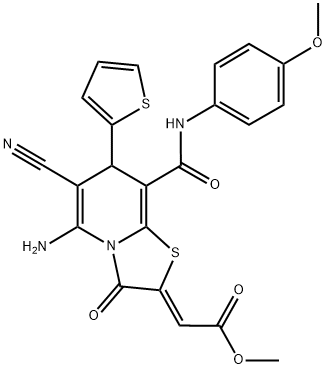 (Z)-METHYL 2-(5-AMINO-6-CYANO-8-(4-METHOXYPHENYLCARBAMOYL)-3-OXO-7-(THIOPHEN-2-YL)-3H-THIAZOLO[3,2-A]PYRIDIN-2(7H)-YLIDENE)ACETATE COMPOUND WITH METHANE (1:1) Struktur