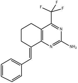 2-AMINO-8-(E)-BENZYLIDENE-5,6,7,8-TETRAHYDRO-4-(TRIFLUOROMETHYL)QUINAZOLINE Struktur