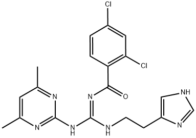 2,4-DICHLORO-N-((1E)-[(4,6-DIMETHYLPYRIMIDIN-2-YL)AMINO]{[2-(1H-IMIDAZOL-4-YL)ETHYL]AMINO}METHYLENE)BENZAMIDE Struktur