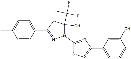 1-[4-(3-HYDROXYPHENYL)-1,3-THIAZOL-2-YL]-3-(4-METHYLPHENYL)-5-(TRIFLUOROMETHYL)-4,5-DIHYDRO-1H-PYRAZOL-5-OL Struktur