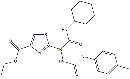 ETHYL 2-{2-[(4-METHYLANILINO)CARBONYL]-1-[(CYCLOHEXYLAMINO)CARBONYL]HYDRAZINO}-1,3-THIAZOLE-4-CARBOXYLATE Struktur