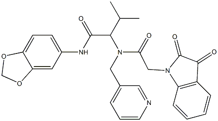 N-(BENZO[D][1,3]DIOXOL-5-YL)-2-(2-(2,3-DIOXOINDOLIN-1-YL)-N-(PYRIDIN-3-YLMETHYL)ACETAMIDO)-3-METHYLBUTANAMIDE Struktur