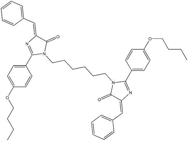 (Z)-4-BENZYLIDENE-1-(6-((E)-4-BENZYLIDENE-2-(4-BUTOXYPHENYL)-5-OXO-4,5-DIHYDROIMIDAZOL-1-YL)HEXYL)-2-(4-BUTOXYPHENYL)-1H-IMIDAZOL-5(4H)-ONE Struktur