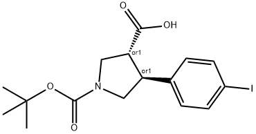 BOC-(+/-)-TRANS-4-(4-IODOPHENYL)-PYRROLIDINE-3-CARBOXYLIC ACID Struktur