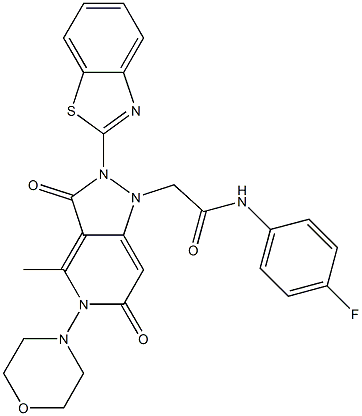 2-(2-(BENZO[D]THIAZOL-2-YL)-4-METHYL-5-MORPHOLINO-3,6-DIOXO-2,3,5,6-TETRAHYDROPYRAZOLO[4,3-C]PYRIDIN-1-YL)-N-(4-FLUOROPHENYL)ACETAMIDE Struktur