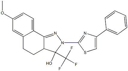 7-METHOXY-2-(4-PHENYL-1,3-THIAZOL-2-YL)-3-(TRIFLUOROMETHYL)-3,3A,4,5-TETRAHYDRO-2H-BENZO[G]INDAZOL-3-OL Struktur