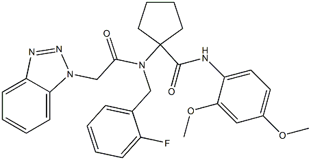 1-(2-(1H-BENZO[D][1,2,3]TRIAZOL-1-YL)-N-(2-FLUOROBENZYL)ACETAMIDO)-N-(2,4-DIMETHOXYPHENYL)CYCLOPENTANECARBOXAMIDE Struktur