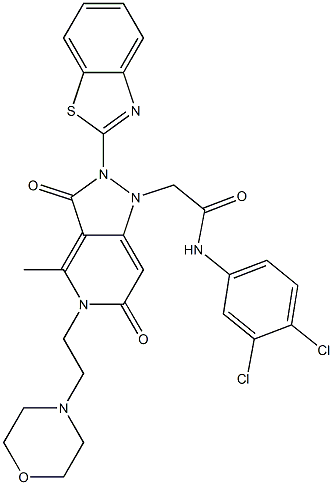 2-(2-(BENZO[D]THIAZOL-2-YL)-4-METHYL-5-(2-MORPHOLINOETHYL)-3,6-DIOXO-2,3,5,6-TETRAHYDROPYRAZOLO[4,3-C]PYRIDIN-1-YL)-N-(3,4-DICHLOROPHENYL)ACETAMIDE Struktur