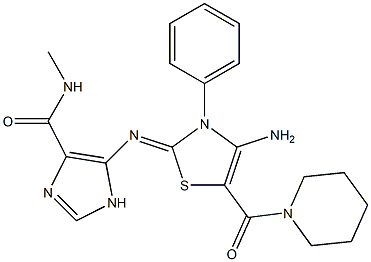 5-{[4-AMINO-3-PHENYL-5-(1-PIPERIDINYLCARBONYL)-1,3-THIAZOL-2(3H)-YLIDENE]AMINO}-N-METHYL-1H-IMIDAZOLE-4-CARBOXAMIDE Struktur