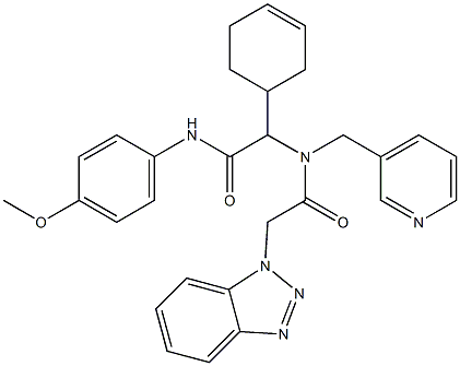 2-(2-(1H-BENZO[D][1,2,3]TRIAZOL-1-YL)-N-(PYRIDIN-3-YLMETHYL)ACETAMIDO)-2-(CYCLOHEX-3-ENYL)-N-(4-METHOXYPHENYL)ACETAMIDE Struktur