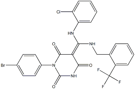 (Z)-1-(4-BROMOPHENYL)-5-((2-CHLOROPHENYLAMINO)(2-(TRIFLUOROMETHYL)BENZYLAMINO)METHYLENE)PYRIMIDINE-2,4,6(1H,3H,5H)-TRIONE Struktur