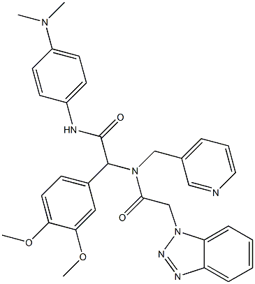 2-(2-(1H-BENZO[D][1,2,3]TRIAZOL-1-YL)-N-(PYRIDIN-3-YLMETHYL)ACETAMIDO)-2-(3,4-DIMETHOXYPHENYL)-N-(4-(DIMETHYLAMINO)PHENYL)ACETAMIDE Struktur