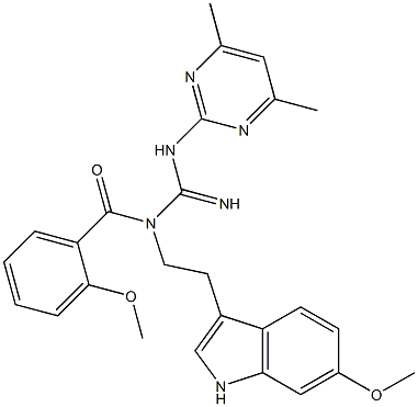 N-(4,6-DIMETHYL-2-PYRIMIDINYL)-N'-(2-METHOXYBENZOYL)-N'-[2-(6-METHOXY-1H-INDOL-3-YL)ETHYL]GUANIDINE Struktur