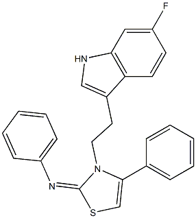 N-[(2E)-3-[2-(6-FLUORO-1H-INDOL-3-YL)ETHYL]-4-PHENYL-1,3-THIAZOL-2(3H)-YLIDENE]-N-PHENYLAMINE Struktur