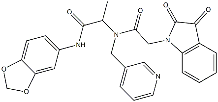 N-(1,3-BENZODIOXOL-5-YL)-2-[[2-(2,3-DIOXO-2,3-DIHYDRO-1H-INDOL-1-YL)ACETYL](3-PYRIDINYLMETHYL)AMINO]PROPANAMIDE Struktur