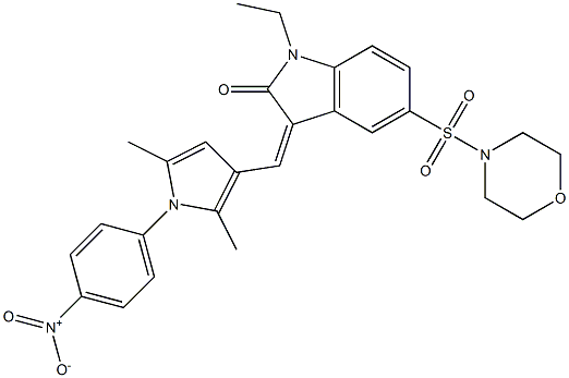 (Z)-3-((2,5-DIMETHYL-1-(4-NITROPHENYL)-1H-PYRROL-3-YL)METHYLENE)-1-ETHYL-5-(MORPHOLINOSULFONYL)INDOLIN-2-ONE Struktur