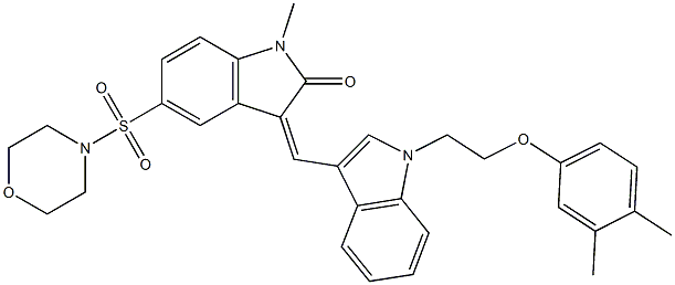 (Z)-3-((1-(2-(3,4-DIMETHYLPHENOXY)ETHYL)-1H-INDOL-3-YL)METHYLENE)-1-METHYL-5-(MORPHOLINOSULFONYL)INDOLIN-2-ONE Struktur