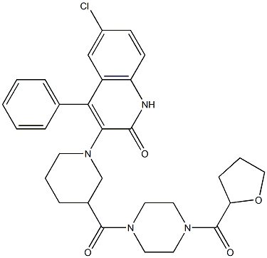 6-CHLORO-4-PHENYL-3-(3-(4-(TETRAHYDROFURAN-2-CARBONYL)PIPERAZINE-1-CARBONYL)PIPERIDIN-1-YL)QUINOLIN-2(1H)-ONE Struktur