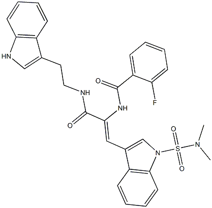 (Z)-N-(3-(2-(1H-INDOL-3-YL)ETHYLAMINO)-1-(1-(N,N-DIMETHYLSULFAMOYL)-1H-INDOL-3-YL)-3-OXOPROP-1-EN-2-YL)-2-FLUOROBENZAMIDE Struktur