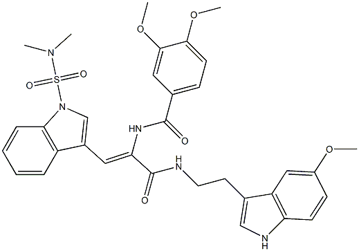 (Z)-N-(1-(1-(N,N-DIMETHYLSULFAMOYL)-1H-INDOL-3-YL)-3-(2-(5-METHOXY-1H-INDOL-3-YL)ETHYLAMINO)-3-OXOPROP-1-EN-2-YL)-3,4-DIMETHOXYBENZAMIDE Struktur