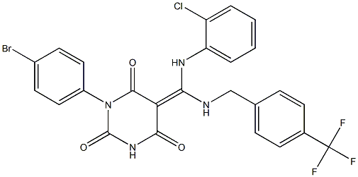 (Z)-1-(4-BROMOPHENYL)-5-((2-CHLOROPHENYLAMINO)(4-(TRIFLUOROMETHYL)BENZYLAMINO)METHYLENE)PYRIMIDINE-2,4,6(1H,3H,5H)-TRIONE Struktur