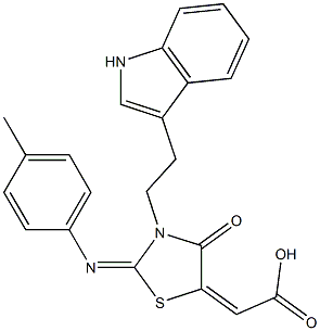 (2E)-{(2E)-3-[2-(1H-INDOL-3-YL)ETHYL]-2-[(4-METHYLPHENYL)IMINO]-4-OXO-1,3-THIAZOLIDIN-5-YLIDENE}ACETIC ACID Struktur