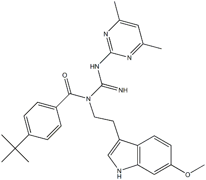 N'-[4-(TERT-BUTYL)BENZOYL]-N-(4,6-DIMETHYL-2-PYRIMIDINYL)-N'-[2-(6-METHOXY-1H-INDOL-3-YL)ETHYL]GUANIDINE Struktur