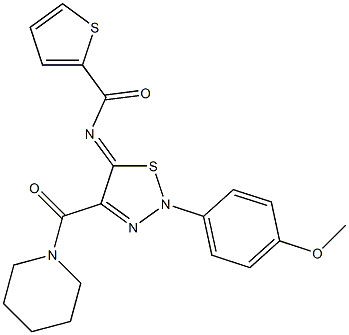 N-[(5Z)-2-(4-METHOXYPHENYL)-4-(PIPERIDIN-1-YLCARBONYL)-1,2,3-THIADIAZOL-5(2H)-YLIDENE]THIOPHENE-2-CARBOXAMIDE Struktur