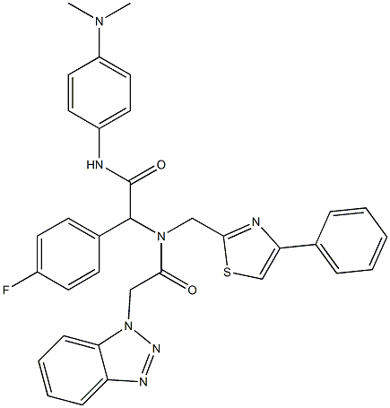 2-(2-(1H-BENZO[D][1,2,3]TRIAZOL-1-YL)-N-((4-PHENYLTHIAZOL-2-YL)METHYL)ACETAMIDO)-N-(4-(DIMETHYLAMINO)PHENYL)-2-(4-FLUOROPHENYL)ACETAMIDE Struktur