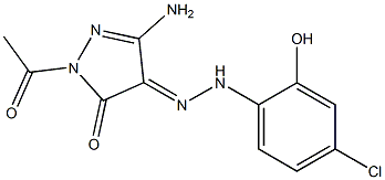 (4E)-1-ACETYL-3-AMINO-1H-PYRAZOLE-4,5-DIONE 4-[(4-CHLORO-2-HYDROXYPHENYL)HYDRAZONE] Struktur