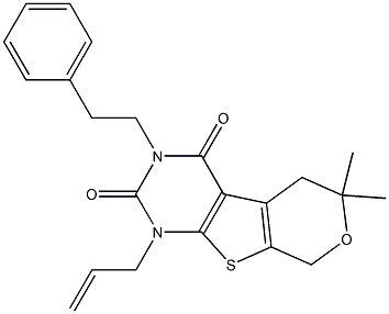 1-ALLYL-6,6-DIMETHYL-3-PHENETHYL-1,5,6,8-TETRAHYDRO-2H-PYRANO[4',3':4,5]THIENO[2,3-D]PYRIMIDINE-2,4(3H)-DIONE Struktur