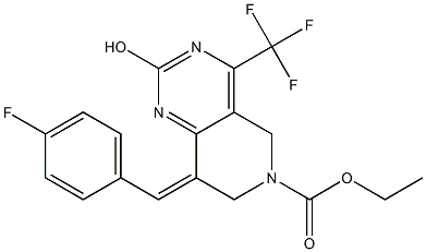 6-ETHOXYCARBONYL-8-(E)-P-FLUOROBENZYLIDENE-5,6,7,8-TETRAHYDRO-2-HYDROXY-4-(TRIFLUOROMETHYL)PYRIDO-[4,3-D]-PYRIMIDINE Struktur