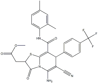 METHYL 2-(5-AMINO-6-CYANO-8-(2,4-DIMETHYLPHENYLCARBAMOYL)-3-OXO-7-(4-(TRIFLUOROMETHYL)PHENYL)-3,7-DIHYDRO-2H-THIAZOLO[3,2-A]PYRIDIN-2-YL)ACETATE Struktur