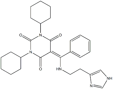 5-[{[2-(1H-IMIDAZOL-4-YL)ETHYL]AMINO}(PHENYL)METHYLENE]-1,3-DICYCLOHEXYLPYRIMIDINE-2,4,6(1H,3H,5H)-TRIONE Struktur