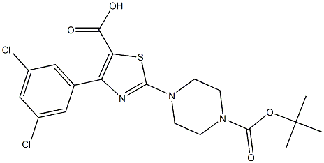 2-(4-(TERT-BUTOXYCARBONYL)PIPERAZIN-1-YL)-4-(3,5-DICHLOROPHENYL)THIAZOLE-5-CARBOXYLIC ACID Struktur