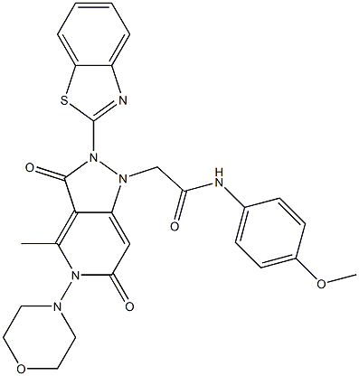 2-(2-(BENZO[D]THIAZOL-2-YL)-4-METHYL-5-MORPHOLINO-3,6-DIOXO-2,3,5,6-TETRAHYDROPYRAZOLO[4,3-C]PYRIDIN-1-YL)-N-(4-METHOXYPHENYL)ACETAMIDE Struktur