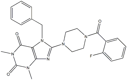 8-(4-(2-FLUOROBENZOYL)PIPERAZIN-1-YL)-7-BENZYL-1,3-DIMETHYL-3,7-DIHYDRO-1H-PURINE-2,6-DIONE Struktur