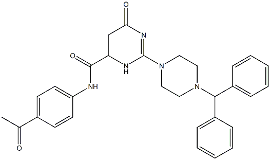 N-(4-ACETYLPHENYL)-2-(4-BENZHYDRYLPIPERAZIN-1-YL)-6-OXO-3,4,5,6-TETRAHYDROPYRIMIDINE-4-CARBOXAMIDE Struktur