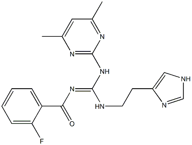 N-((1E)-[(4,6-DIMETHYLPYRIMIDIN-2-YL)AMINO]{[2-(1H-IMIDAZOL-4-YL)ETHYL]AMINO}METHYLENE)-2-FLUOROBENZAMIDE Struktur