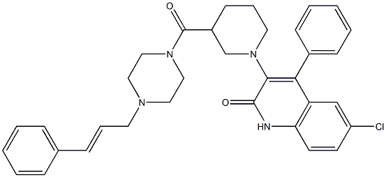 (E)-6-CHLORO-3-(3-(4-CINNAMYLPIPERAZINE-1-CARBONYL)PIPERIDIN-1-YL)-4-PHENYLQUINOLIN-2(1H)-ONE Struktur