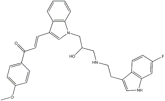 (E)-3-(1-(3-(2-(6-FLUORO-1H-INDOL-3-YL)ETHYLAMINO)-2-HYDROXYPROPYL)-1H-INDOL-3-YL)-1-(4-METHOXYPHENYL)PROP-2-EN-1-ONE Struktur