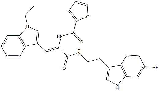 N-{(Z)-2-(1-ETHYL-1H-INDOL-3-YL)-1-[(((6-FLUORO-1H-INDOL-3-YL)ETHYL)AMINO)CARBONYL]VINYL}-2-FURAMIDE Struktur