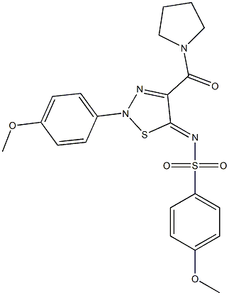 4-METHOXY-N-[2-(4-METHOXYPHENYL)-4-(1-PYRROLIDINYLCARBONYL)-1,2,3-THIADIAZOL-5(2H)-YLIDENE]BENZENESULFONAMIDE Struktur